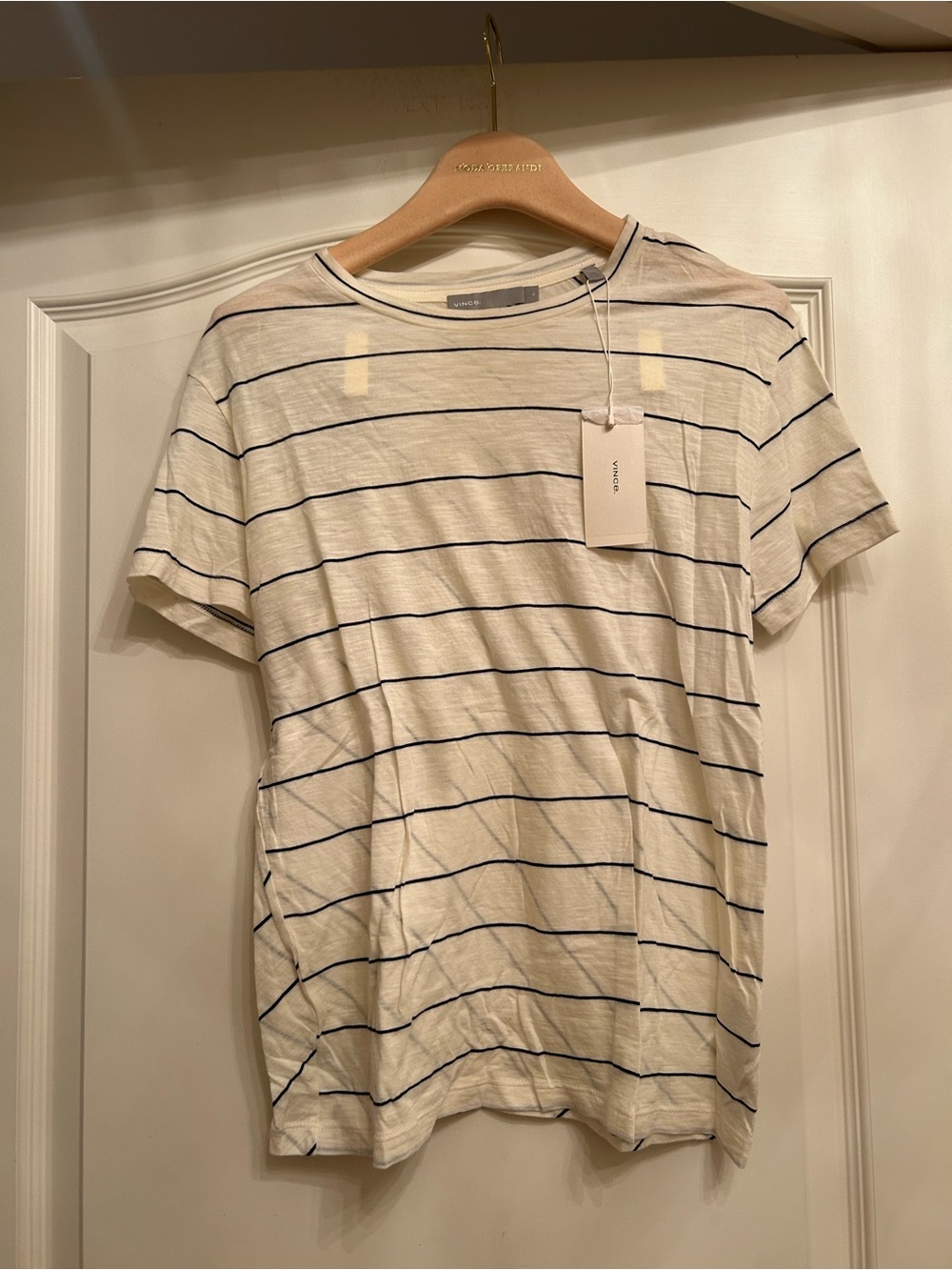 Vince Cream Tee with Navy Horizontal Stripes